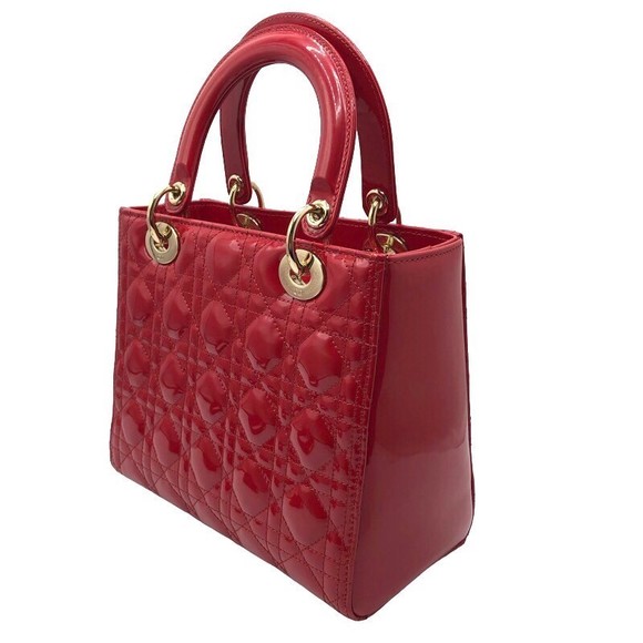 Dior Cannage Medium  Handbag Enamel Christian  Lady Red - Picture 1 of 10